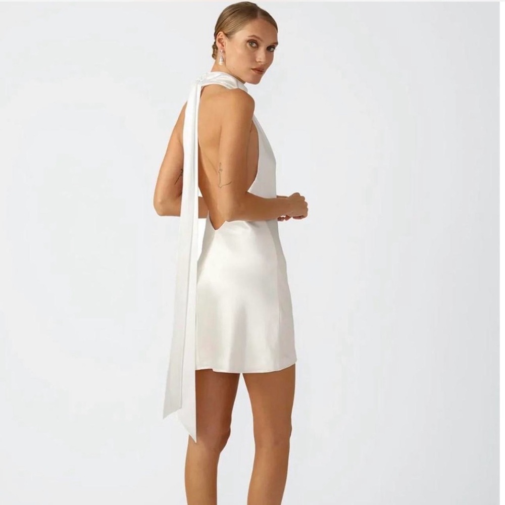 Sau Lee Ivory backless satin mini dress